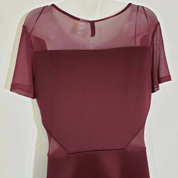 Divided H&M Women Dress 12 Maroon Fit & Flare Mesh Sheer Short Sleeve Above Knee - Picture 6 of 8